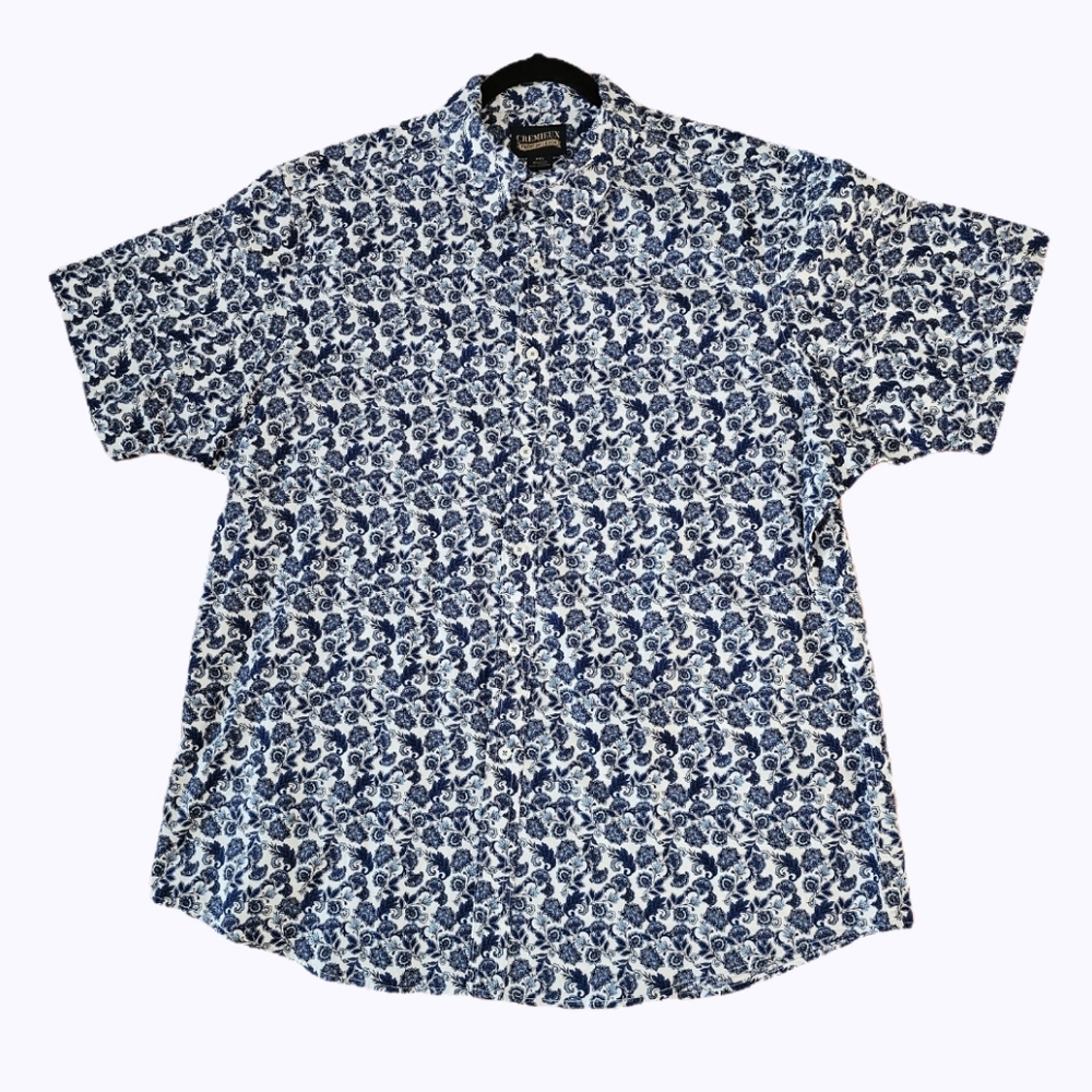 Cremieux Premium Denim Short Sleeve Shirt, Floral (Blue/White), Size XXL…